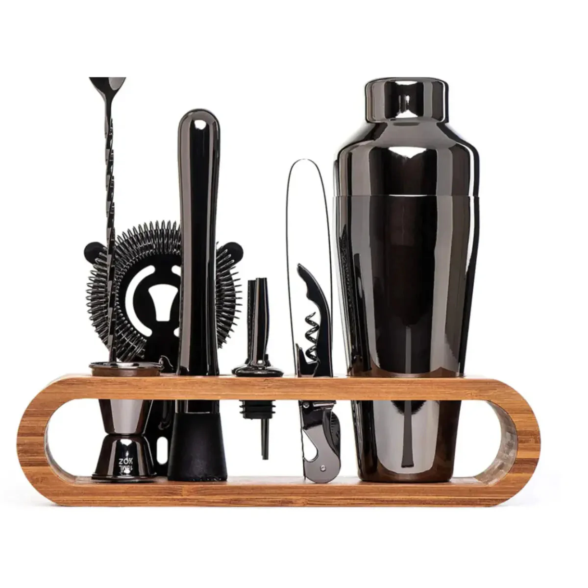 10-piece Drinkware Set | Bamboo Holder | Bar Tools | MixBar - Image 2