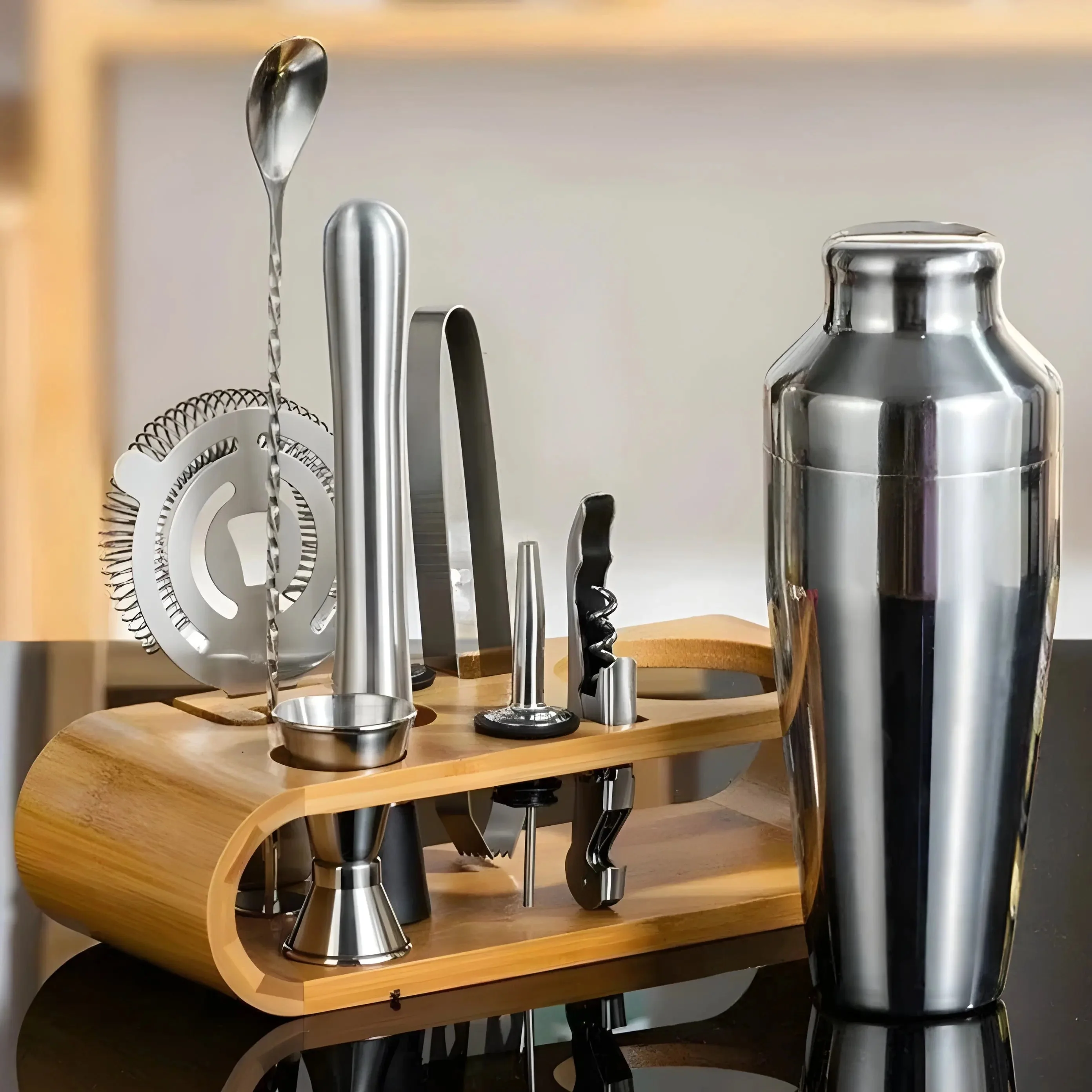 10-piece Drinkware Set | Bamboo Holder | Bar Tools | MixBar - Image 3