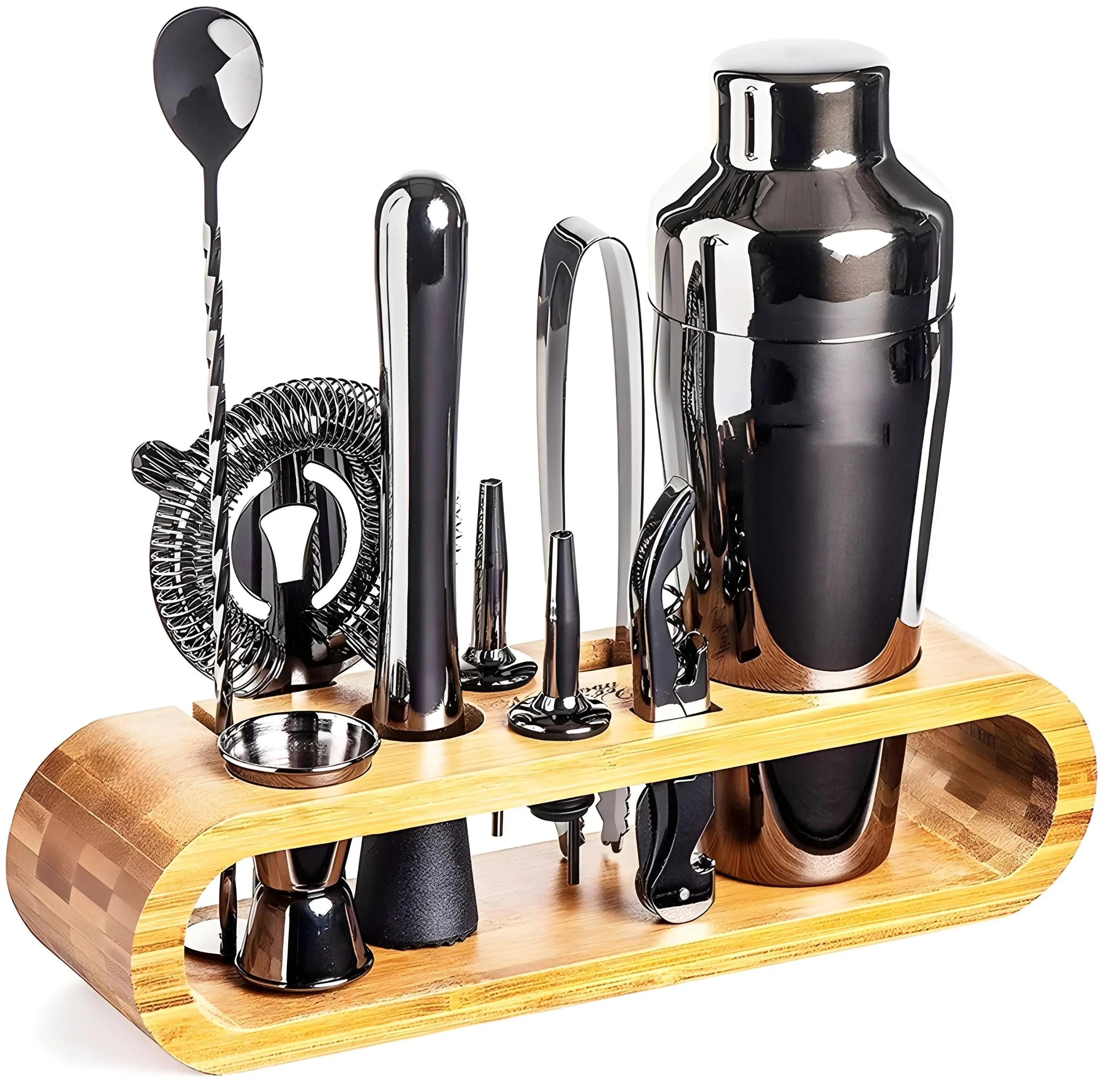 10-piece Drinkware Set | Bamboo Holder | Bar Tools | MixBar - Image 7