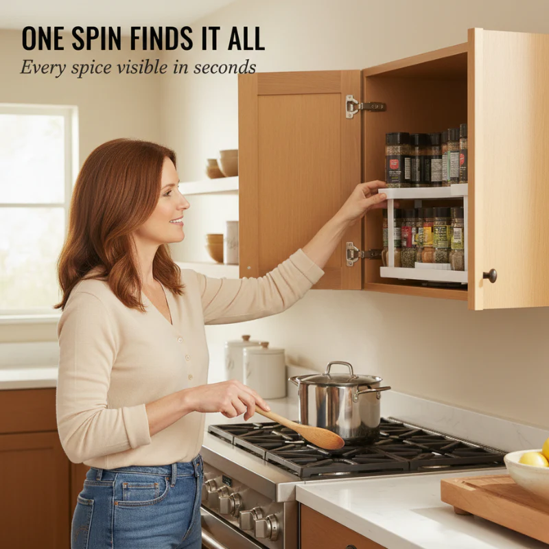 2-Tier Rotating Spice Rack – D-Shaped Design - Image 2