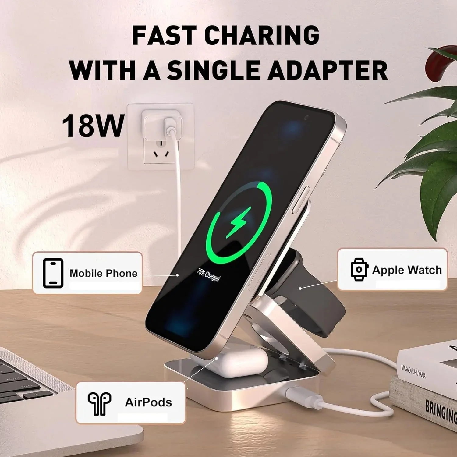 3-in-1 Wireless Charger with Magnetic Design for iPhone, AirPods, Apple Watch - Image 6