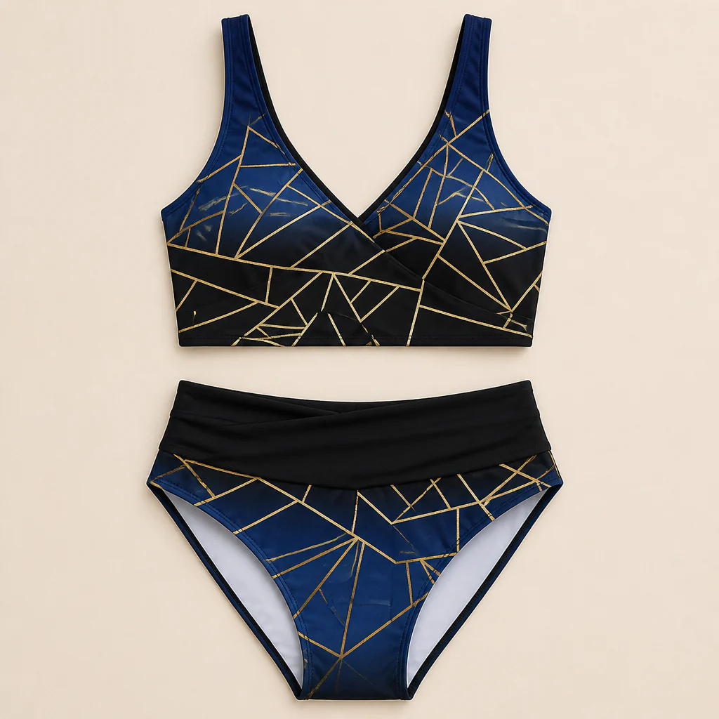 Mosaira™ – Geometric Ombre High-Waist Bikini Set with Crossover Top - Image 8