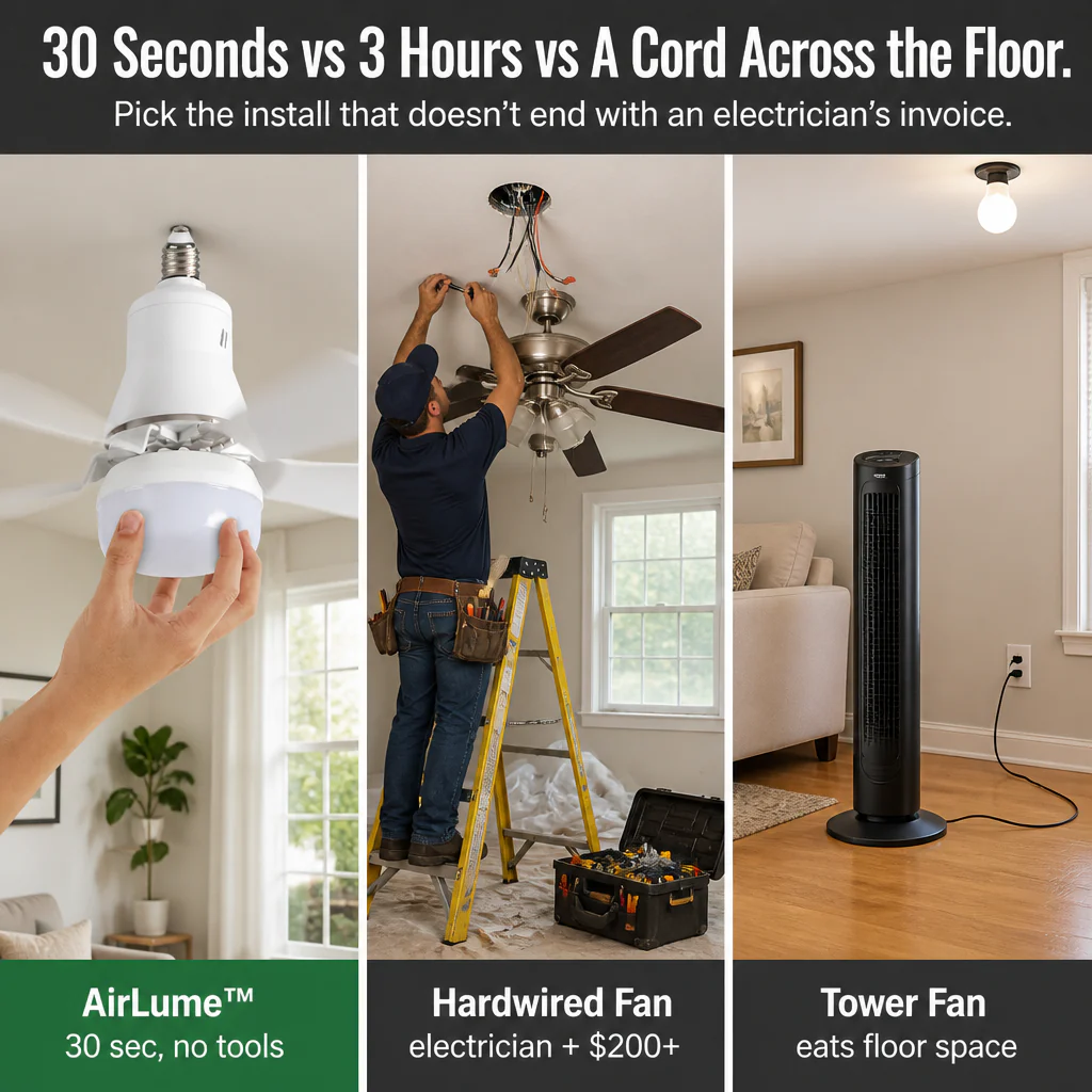 AirLume™ — Screw a Quiet Ceiling Fan + Bright LED Into Any Light Socket - Image 6