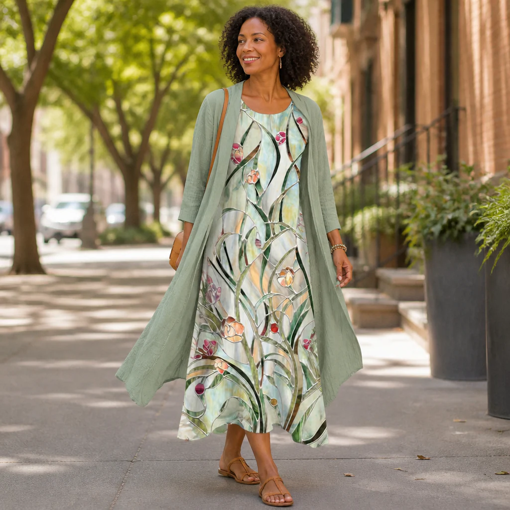 AmaraBelle™ – Flowy Floral Two-Piece Maxi Dress with Matching Cardigan - Image 2