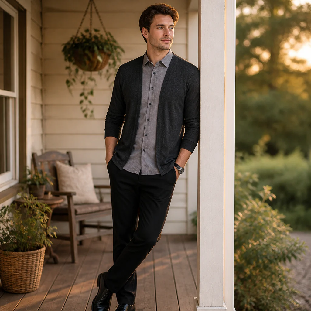 ApexForm™ – Slim-Fit 2-in-1 Knit Shirt with Layered Cardigan Look - Image 3