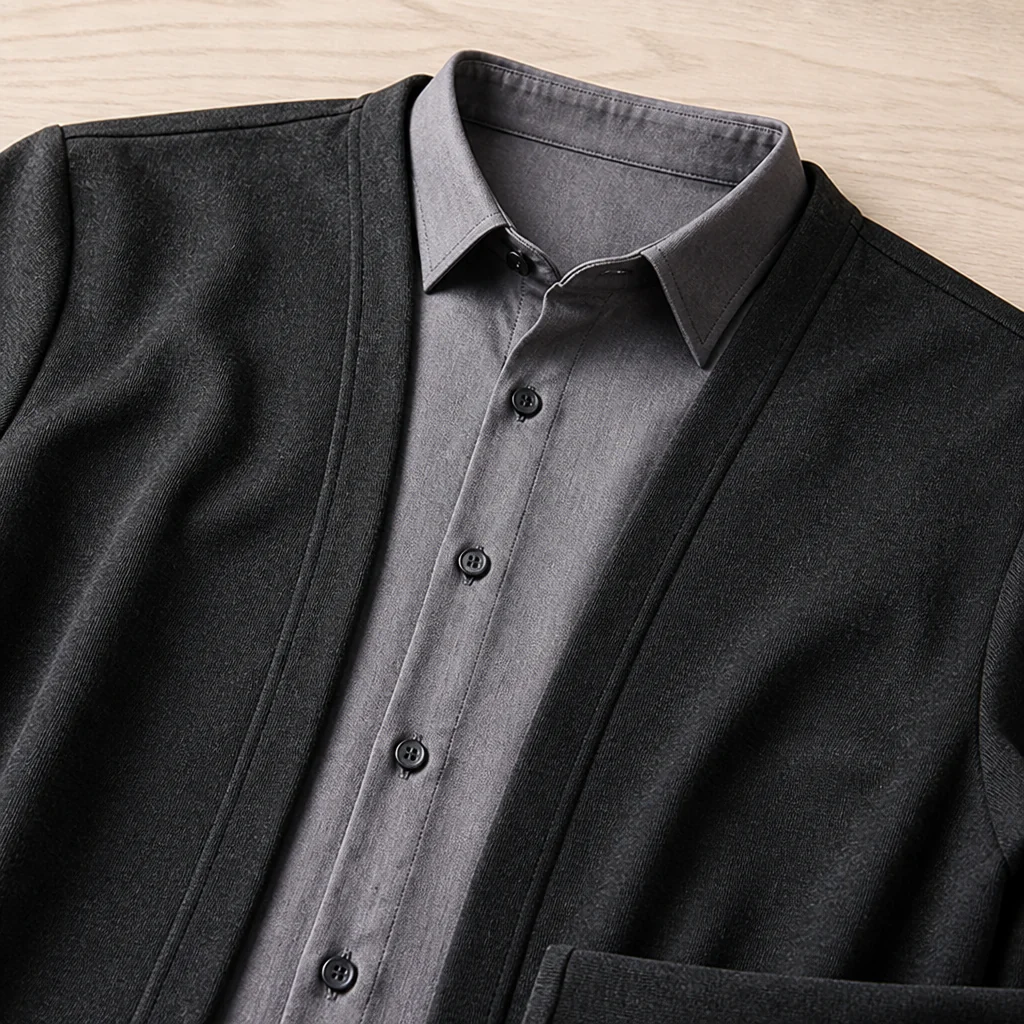 ApexForm™ – Slim-Fit 2-in-1 Knit Shirt with Layered Cardigan Look - Image 5