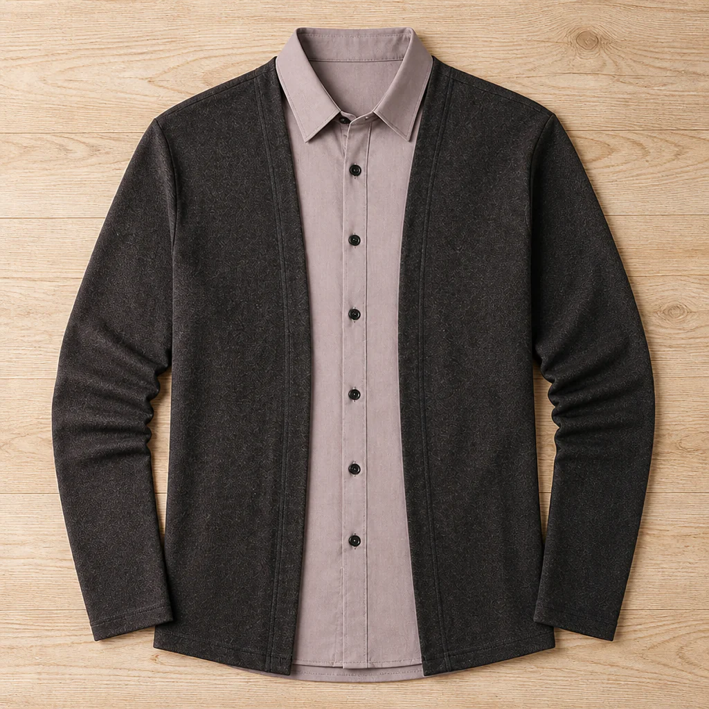 ApexForm™ – Slim-Fit 2-in-1 Knit Shirt with Layered Cardigan Look - Image 9