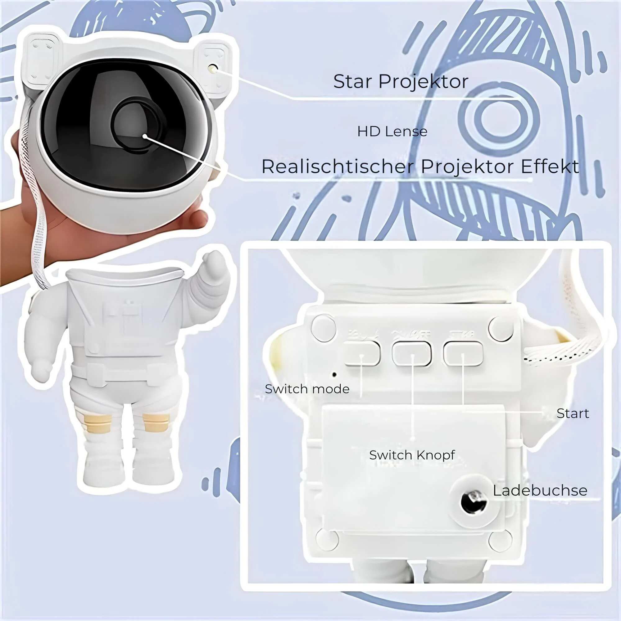 Astronaut Starry Sky LED Projector Lamp - Nightstand Lamp - Image 8