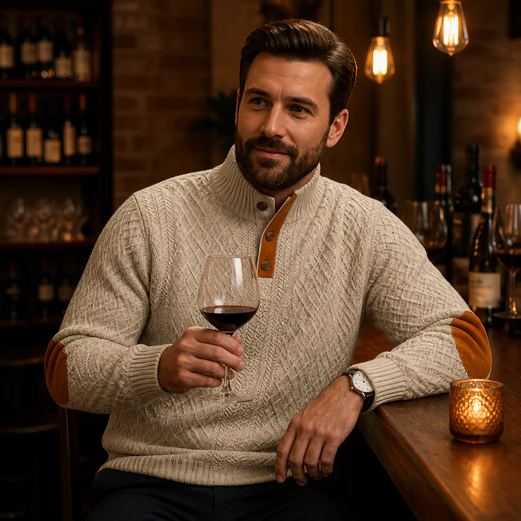 AtlasForge™ – Textured Jacquard Stand-Collar Sweater with Elbow Patches - Image 3