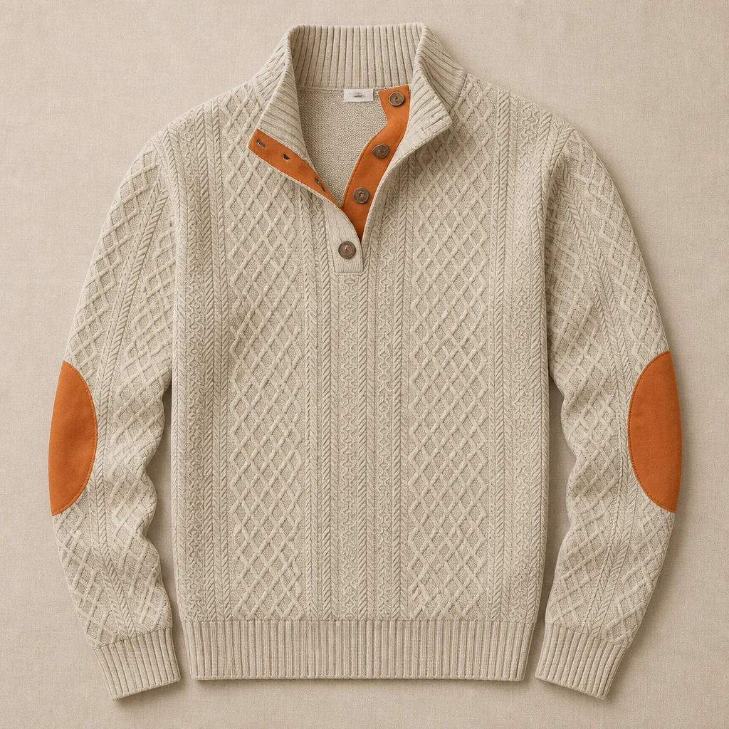 AtlasForge™ – Textured Jacquard Stand-Collar Sweater with Elbow Patches - Image 4