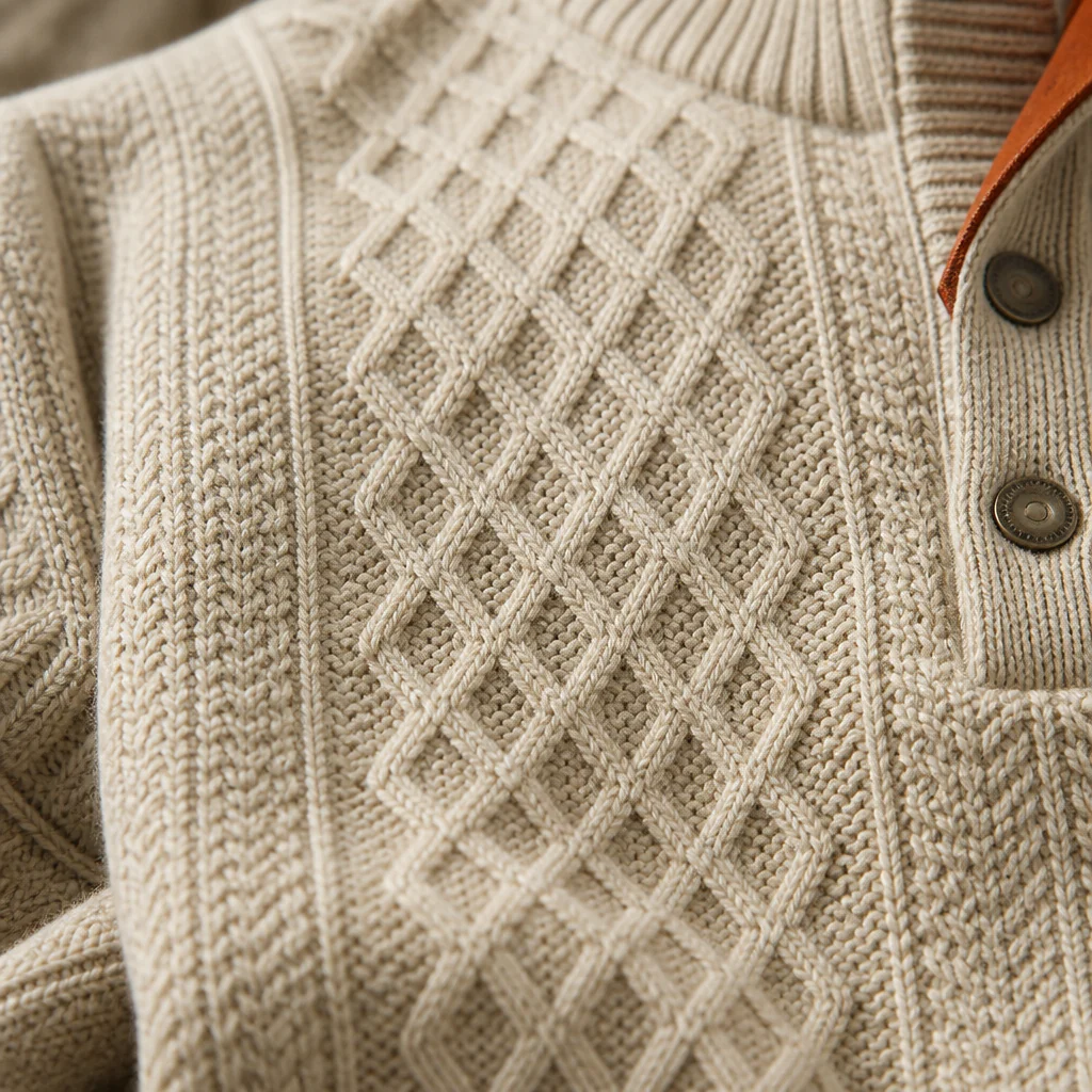 AtlasForge™ – Textured Jacquard Stand-Collar Sweater with Elbow Patches - Image 5