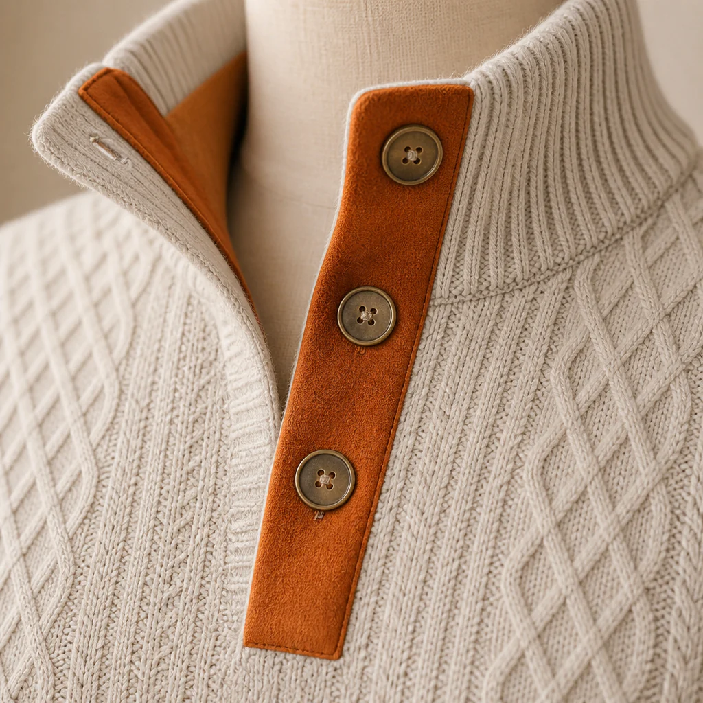 AtlasForge™ – Textured Jacquard Stand-Collar Sweater with Elbow Patches - Image 6