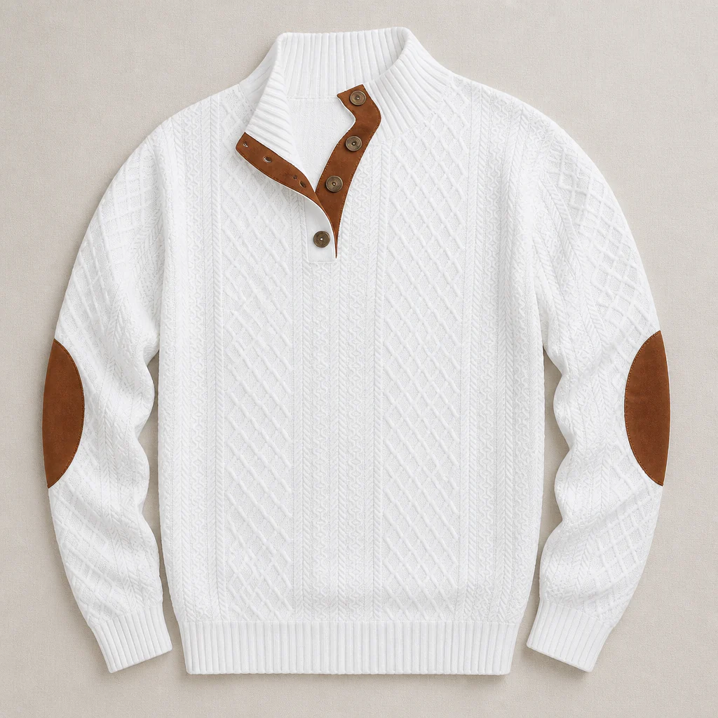 AtlasForge™ – Textured Jacquard Stand-Collar Sweater with Elbow Patches - Image 9