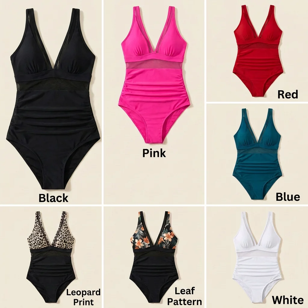 AuraSleek™ – Sculpting Mesh V-Neck One-Piece with Ruched Tummy Control - Image 7