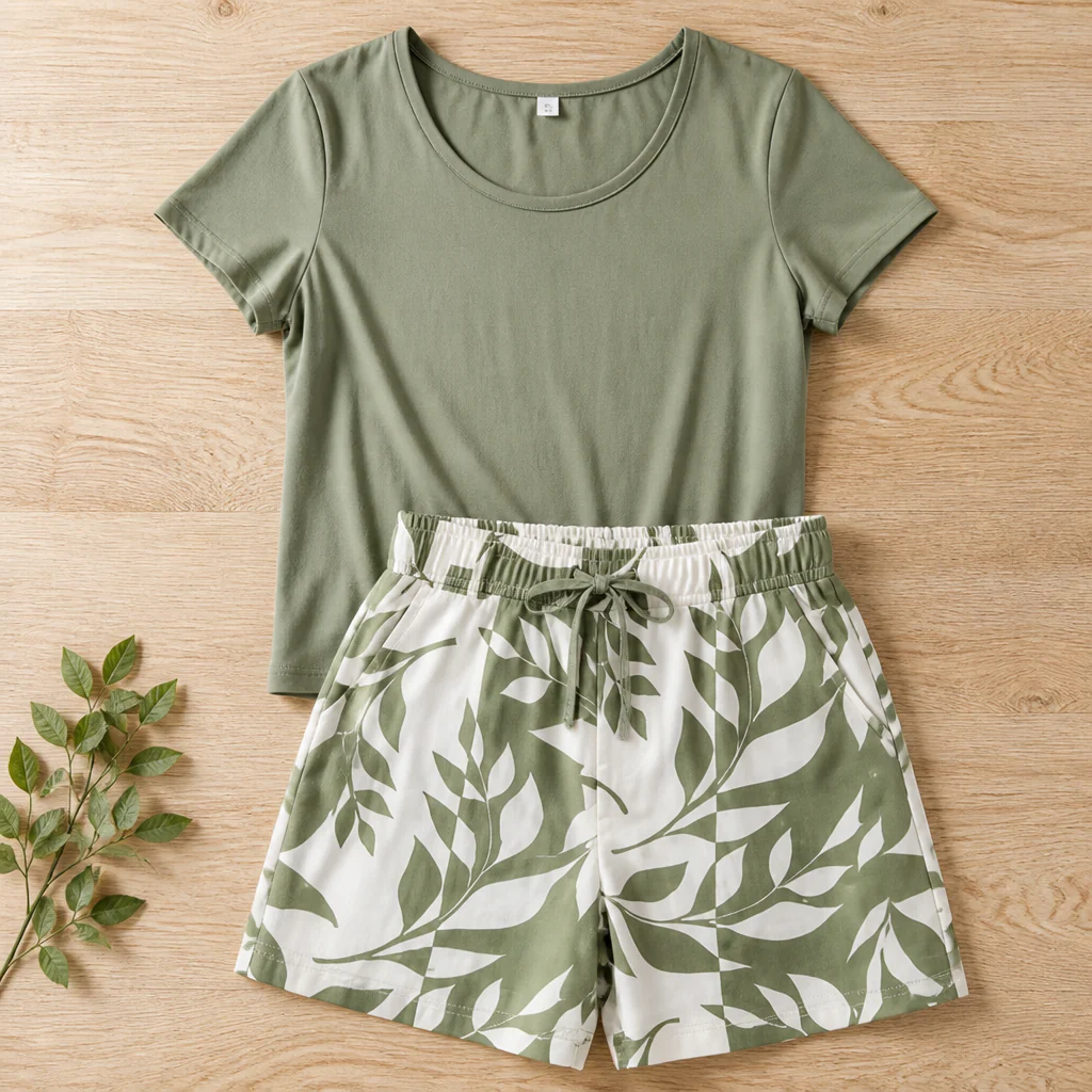 BellaLuxe™ – Breezy Botanical-Print Tee & Shorts Two-Piece Set - Image 10