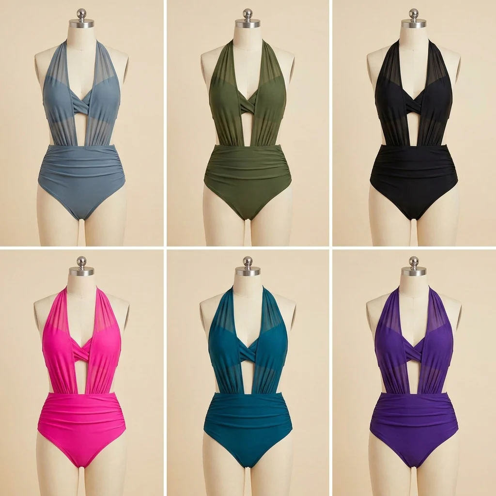 BrazaShield™ – Sculpting Mesh Halter Swimsuit with Twist-Front & Ruched High Waist - Image 8