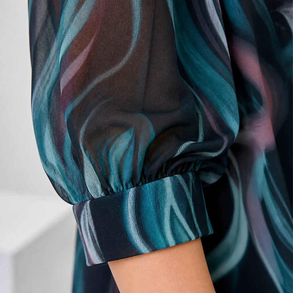 BreeziLuxe™ – Flowy Abstract Print Dress with Lantern Sleeves - Image 5