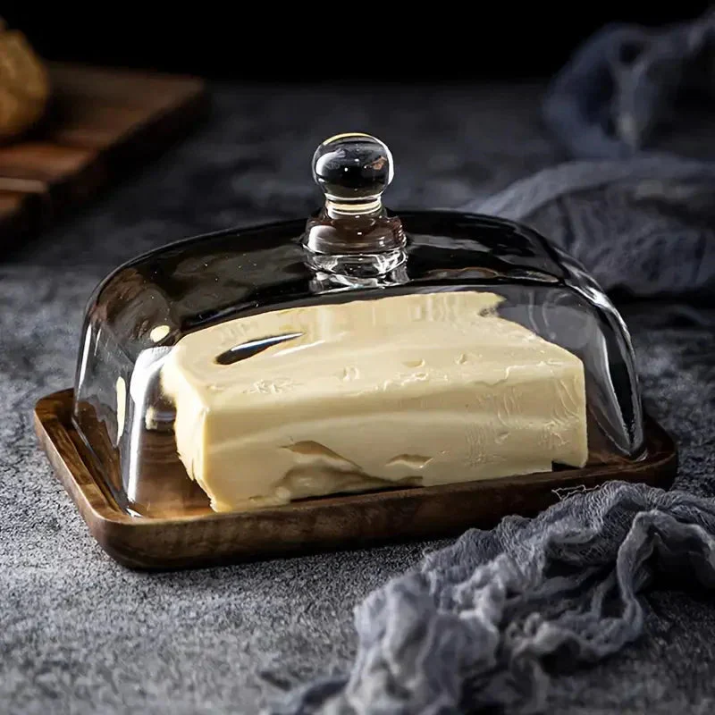 Butter Container with Glass Lid and Wooden Base - Image 2