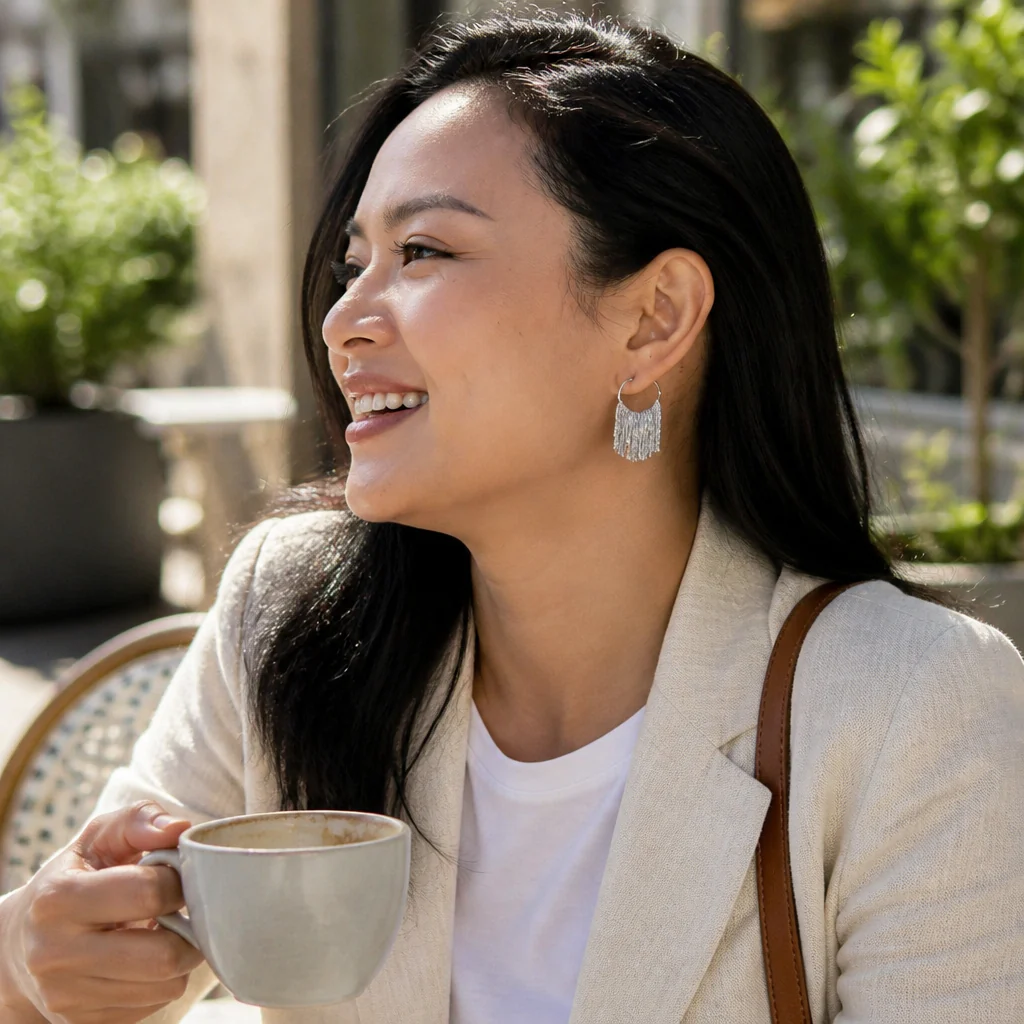CascadeAura™ – Shimmering Waterfall Tassel Earrings with Hypoallergenic Finish - Image 2