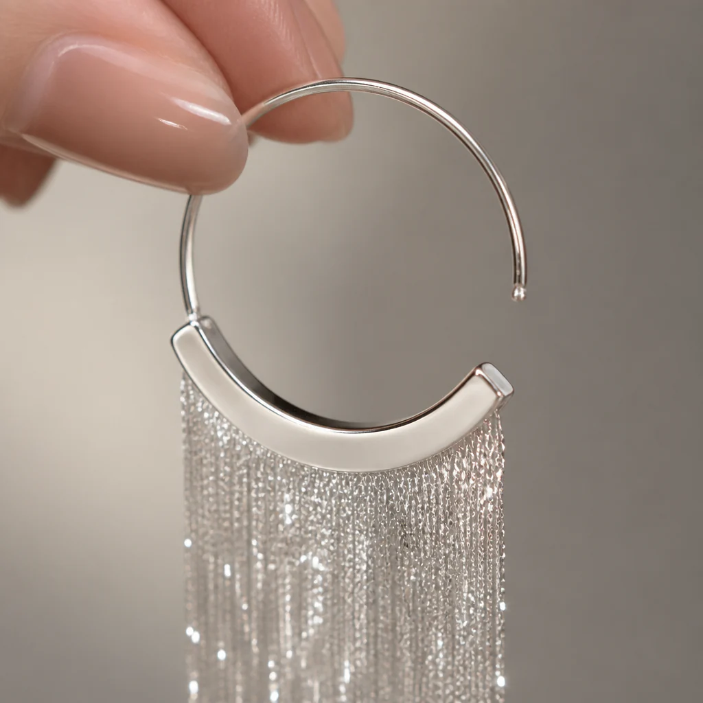 CascadeAura™ – Shimmering Waterfall Tassel Earrings with Hypoallergenic Finish - Image 5