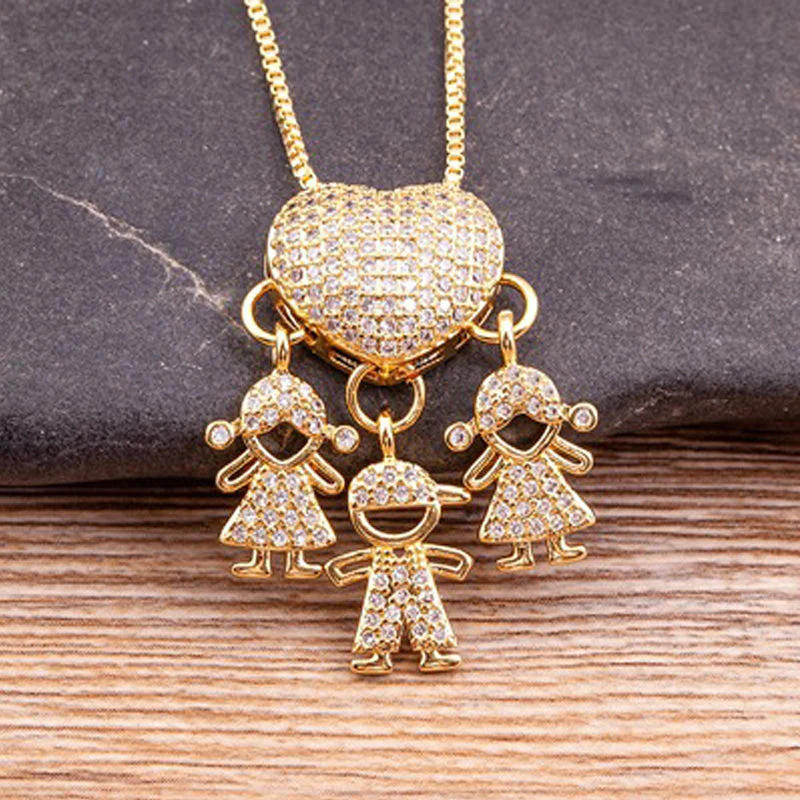 CelestaRay™ – Pavé Heart Family Necklace with Customizable Kid Charms - Image 15