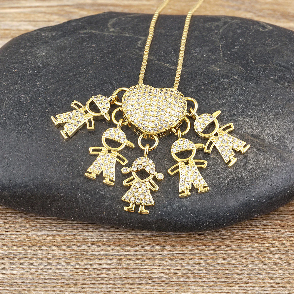 CelestaRay™ – Pavé Heart Family Necklace with Customizable Kid Charms - Image 24