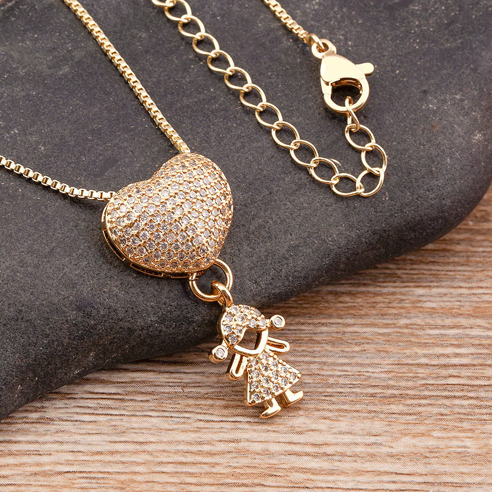 CelestaRay™ – Pavé Heart Family Necklace with Customizable Kid Charms - Image 9