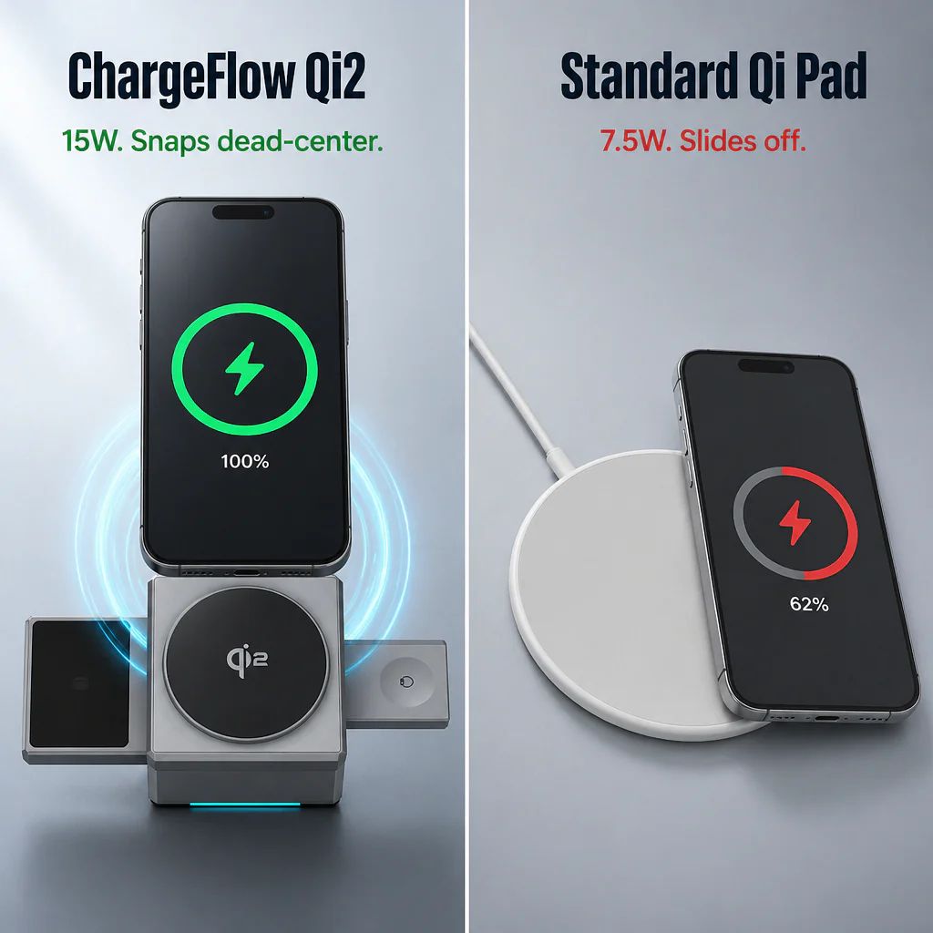 ChargeFlow™ — Snap Your iPhone, Watch & Headsets Onto One Foldable Qi2 Stand - Image 5