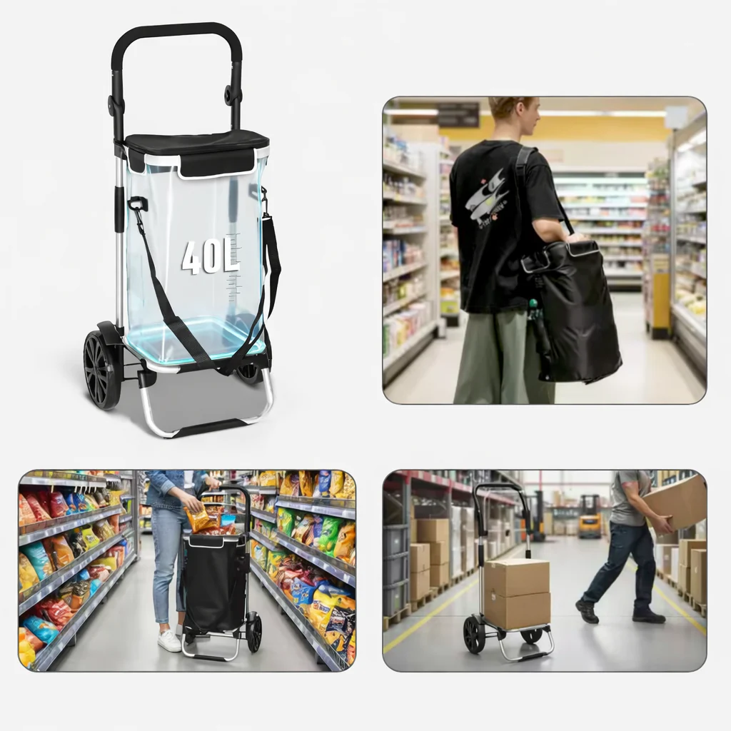 Collapsible 3-in-1 Shopping Cart with Cooler Compartment - Image 12