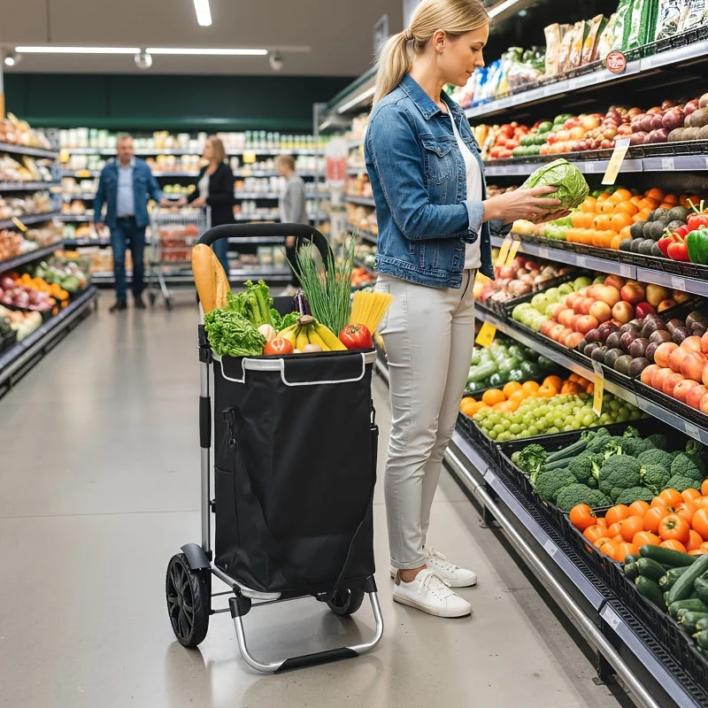 Collapsible 3-in-1 Shopping Cart with Cooler Compartment - Image 2