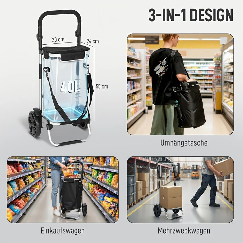 Collapsible 3-in-1 Shopping Cart with Cooler Compartment - Image 4