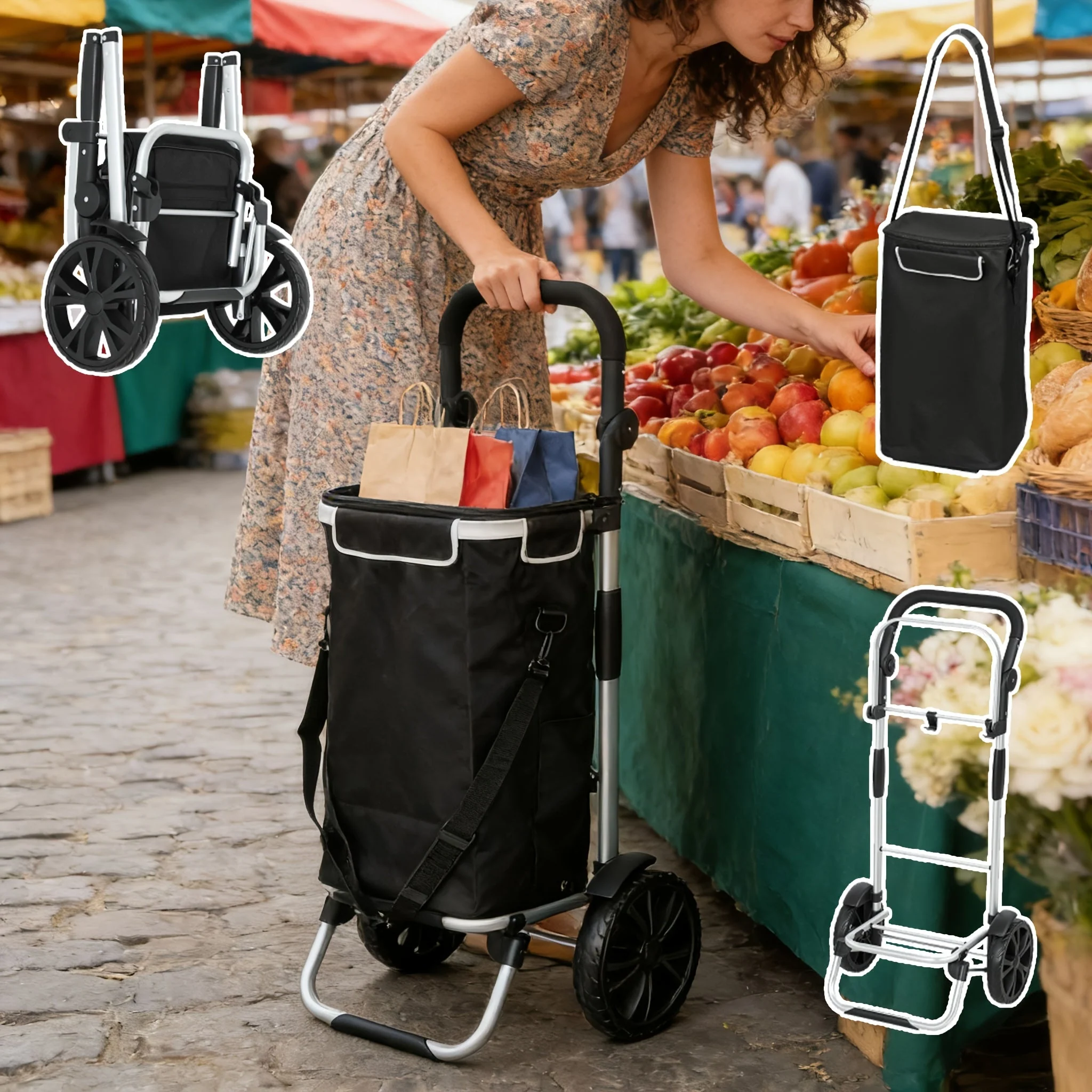 Collapsible 3-in-1 Shopping Cart with Cooler Compartment - Image 9