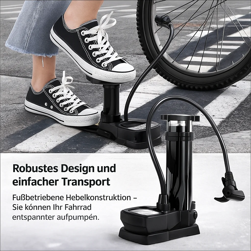 Compact Foot Pump with High Pressure & Pressure Gauge - Image 3