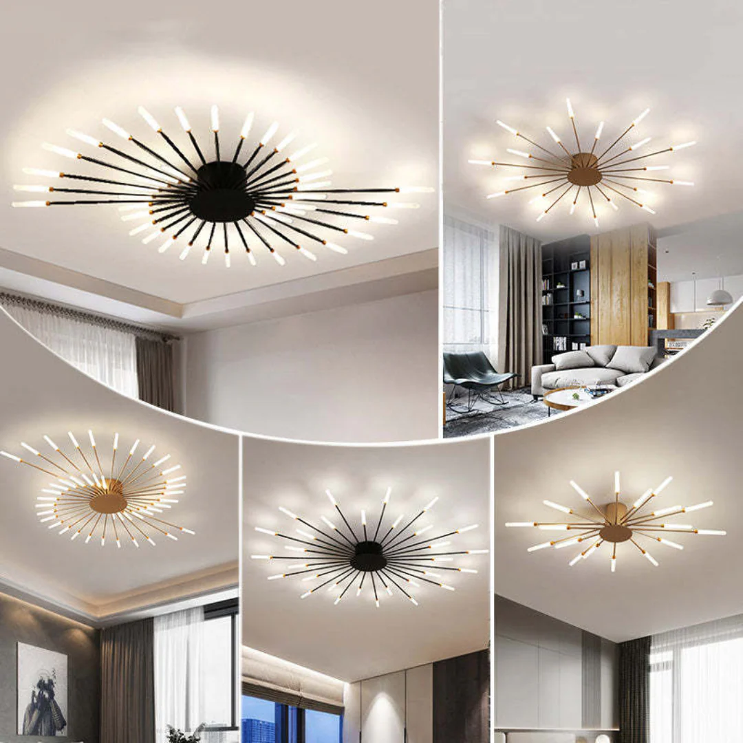 Contemporary Star-Design LED Ceiling Fixture – 12 Arms, Gold or Black - Image 3
