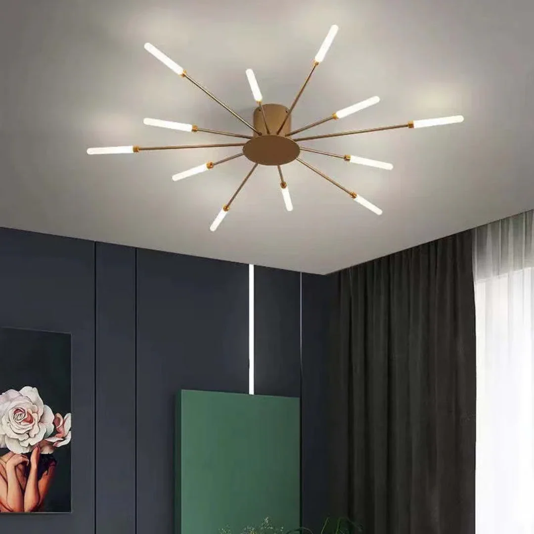 Contemporary Star-Design LED Ceiling Fixture – 12 Arms, Gold or Black - Image 5