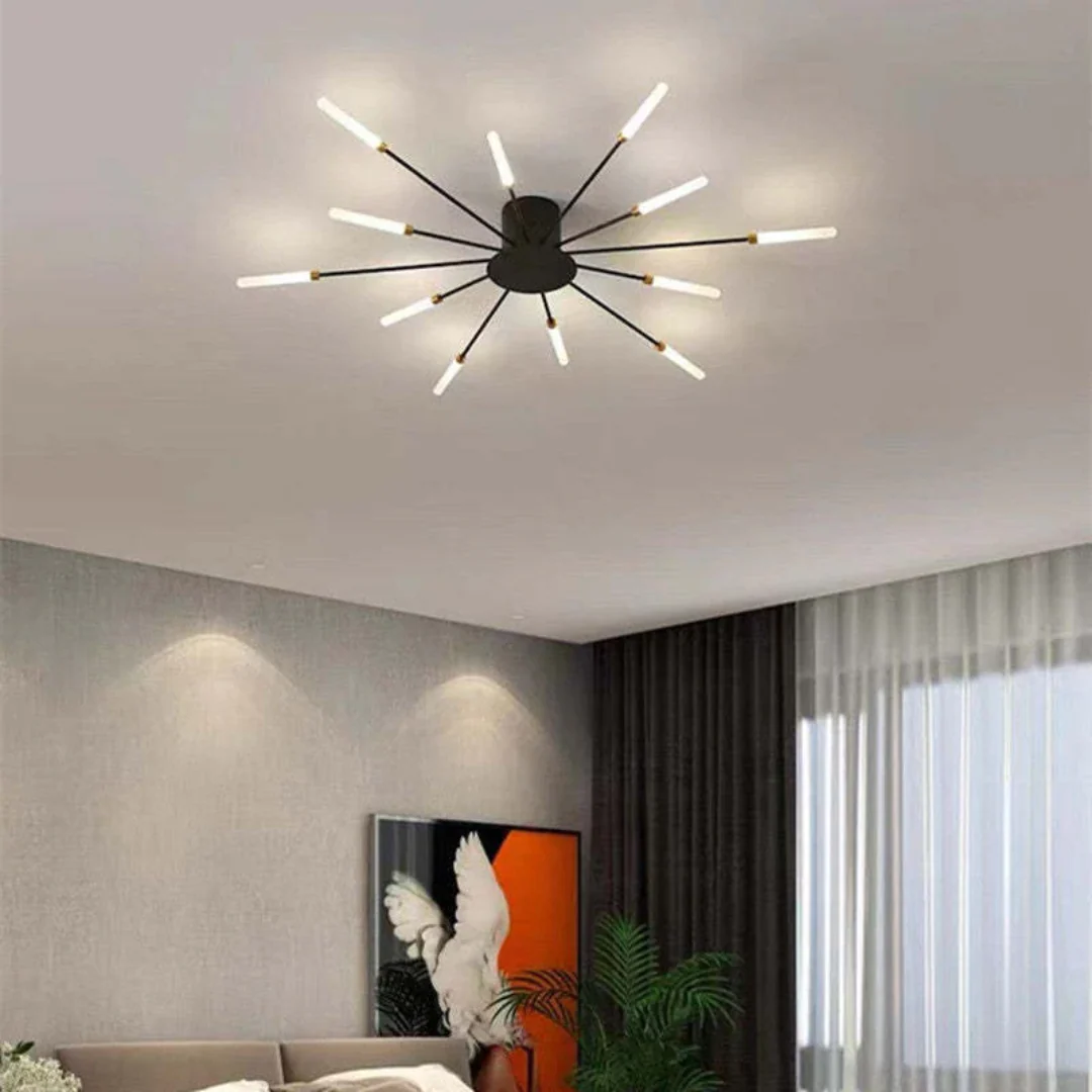 Contemporary Star-Design LED Ceiling Fixture – 12 Arms, Gold or Black - Image 6