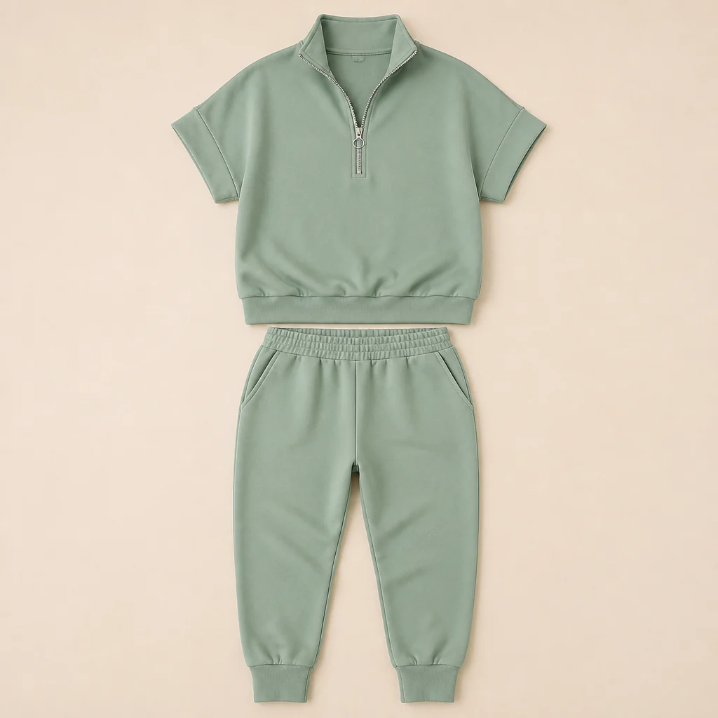 Avelle™ – Relaxed Cap-Sleeve Quarter-Zip Lounge Set with Tapered Joggers - Image 7