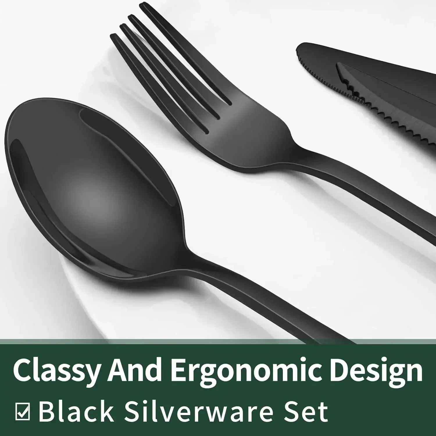 Cutlery Set | 24-Piece Matte Black Design | Includes Steak Knives | CutleryCraft - Image 3