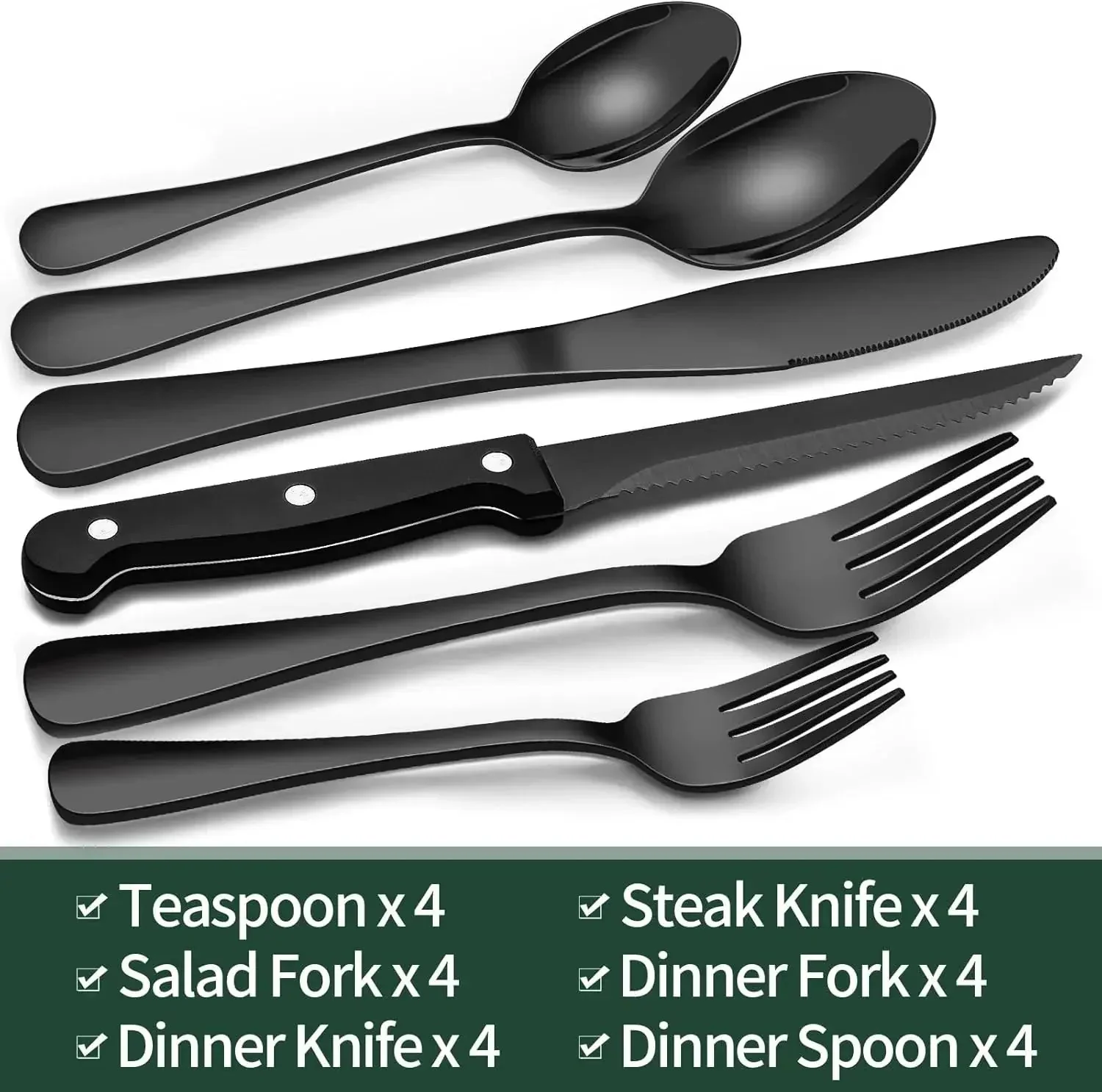 Cutlery Set | 24-Piece Matte Black Design | Includes Steak Knives | CutleryCraft - Image 5
