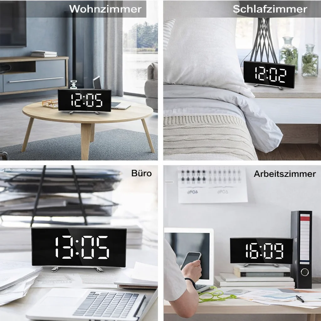 Digital Timepiece | LED Mirror Alarm Display | Auto-Dimming Anti-Glare | CurveClock - Image 2
