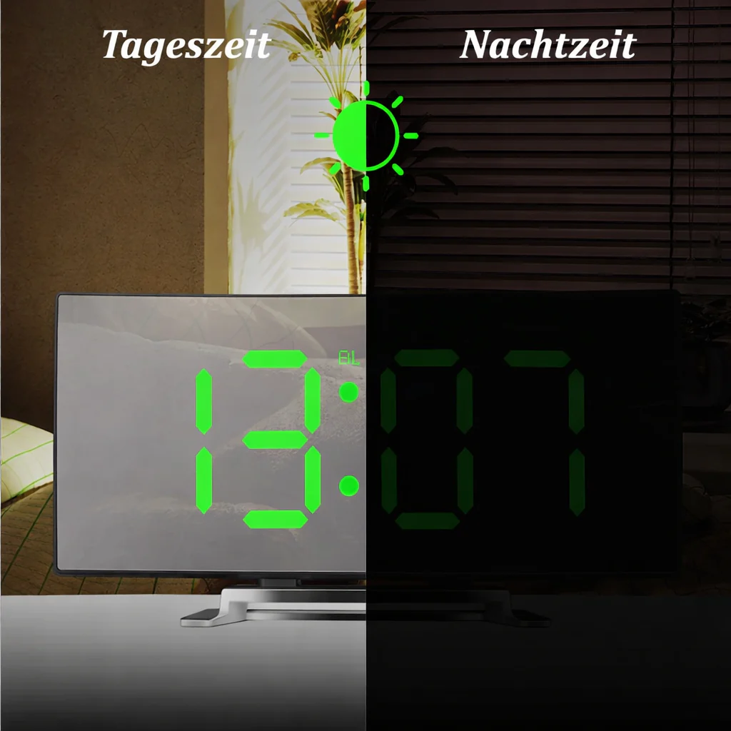 Digital Timepiece | LED Mirror Alarm Display | Auto-Dimming Anti-Glare | CurveClock - Image 3