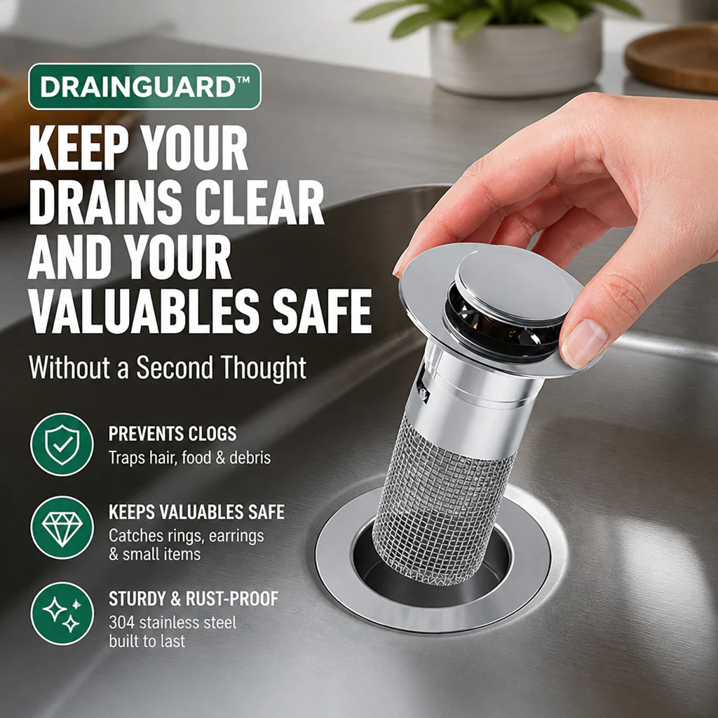 DrainGuard™ — Catch Every Hair, Stop the Sink & Skip the Plumber