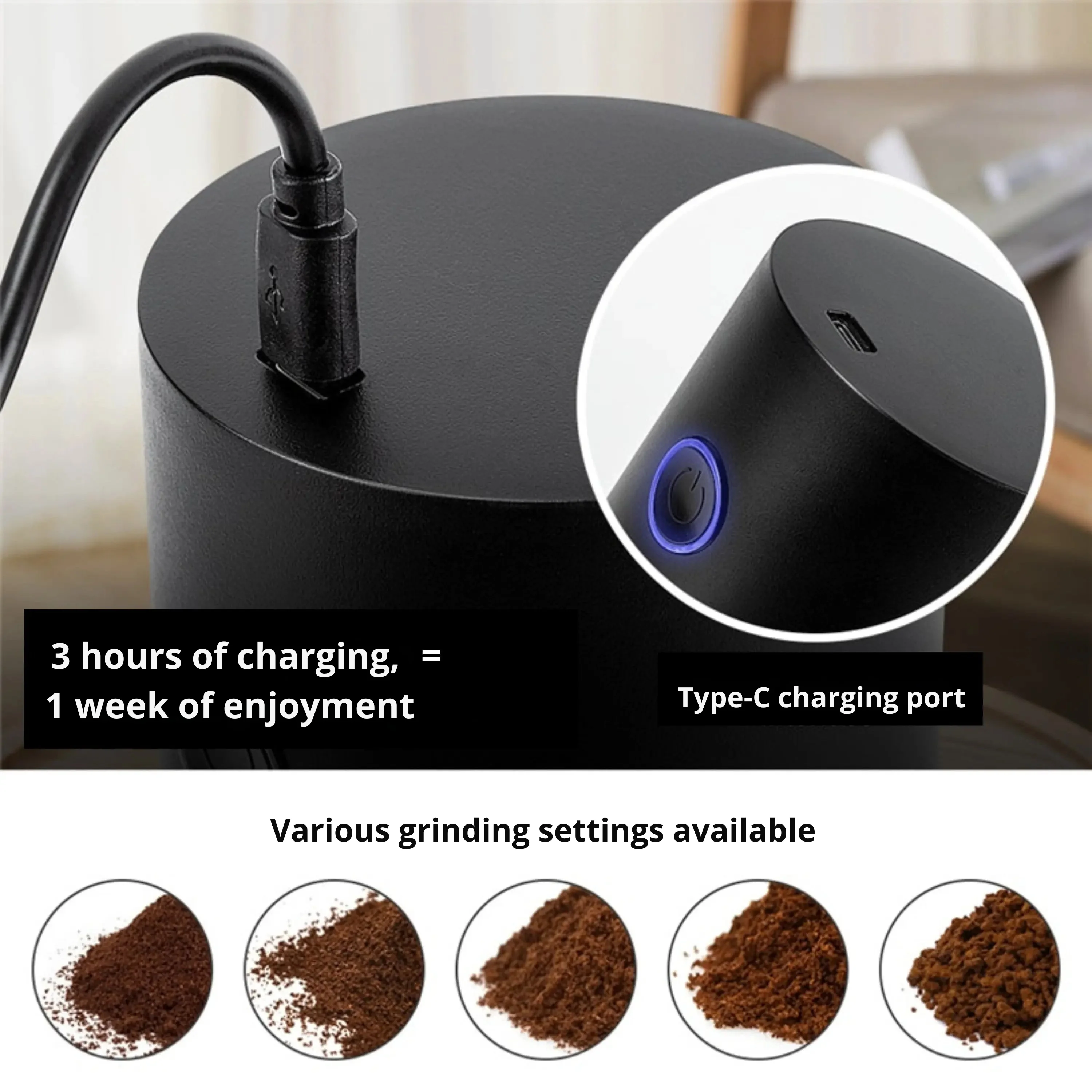 Electric Coffee Mill | Variable Grind Settings | USB Rechargeable | KaffeeKompakt - Image 7