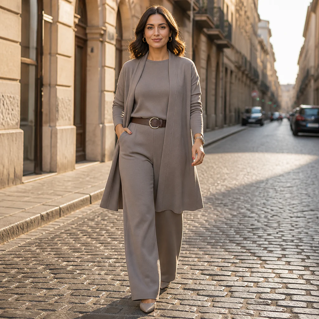 elegant 3-piece set featuring long cardigan, top, and pants 3 - Image 2