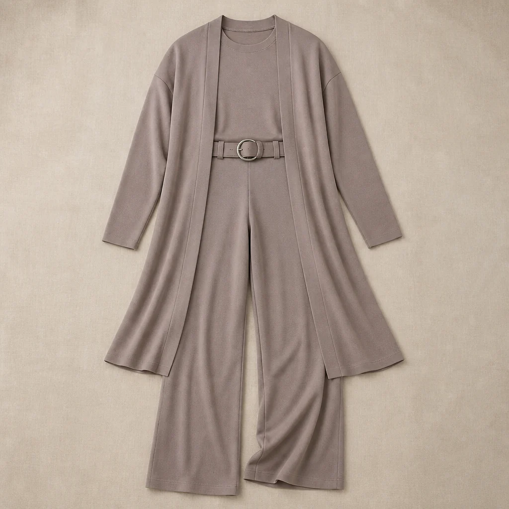elegant 3-piece set featuring long cardigan, top, and pants 3 - Image 4