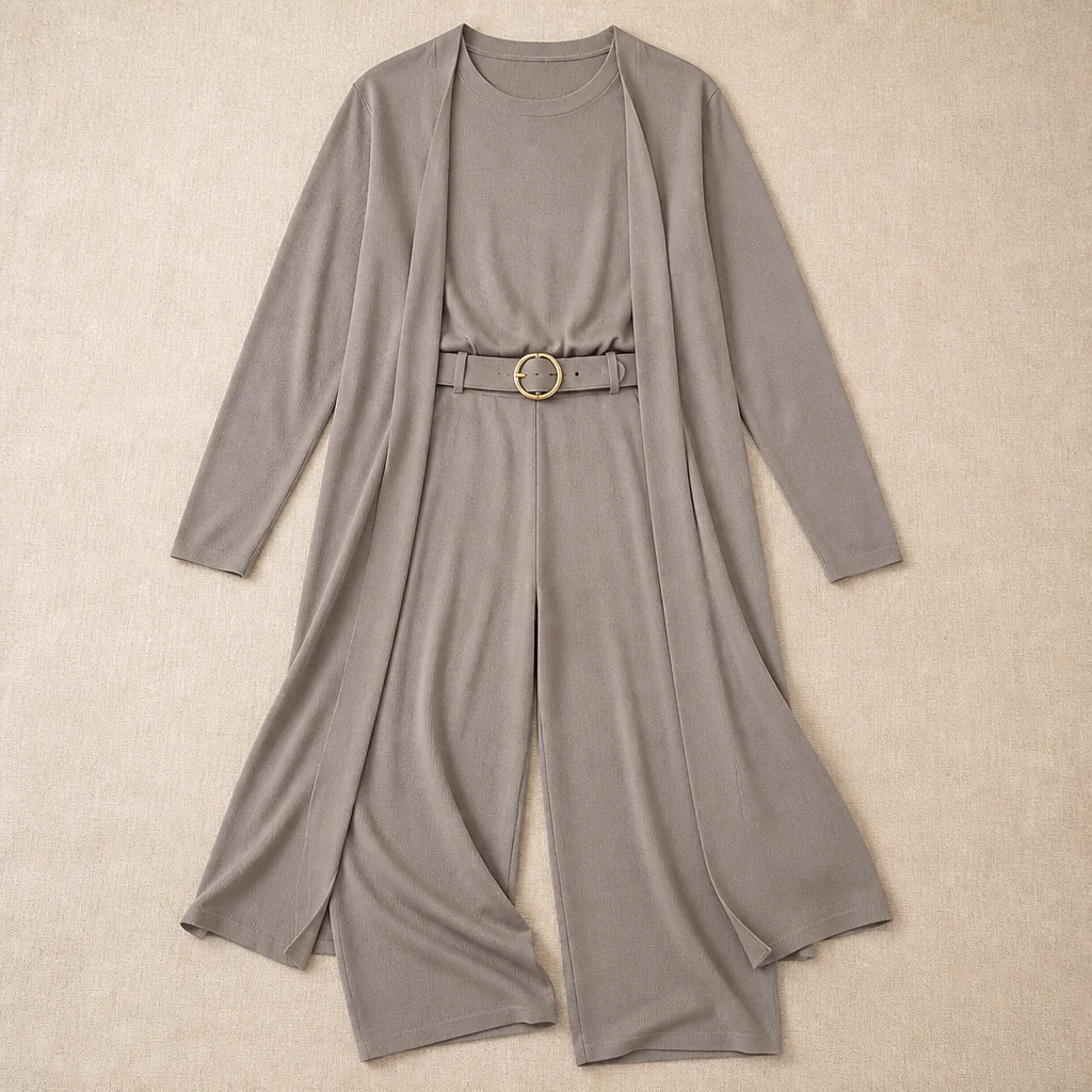elegant 3-piece set featuring long cardigan, top, and pants 3 - Image 9