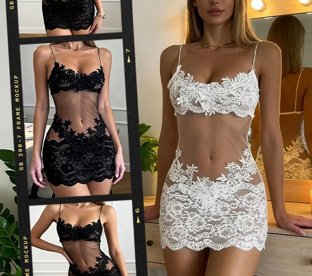 EmberaLuxe™ – Sheer Floral Lace Nightdress with Matching Thong - Image 2