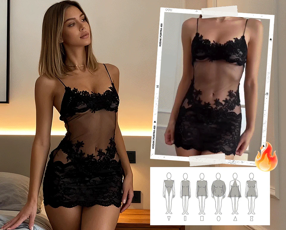 EmberaLuxe™ – Sheer Floral Lace Nightdress with Matching Thong - Image 4
