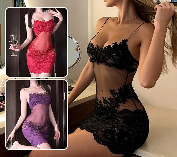 EmberaLuxe™ – Sheer Floral Lace Nightdress with Matching Thong - Image 6