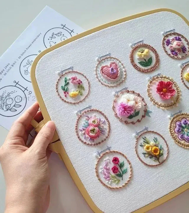 Embroidery Kit Featuring 12 Floral Designs | All-Inclusive Set | Ready for Use | NeedleNest - Image 3